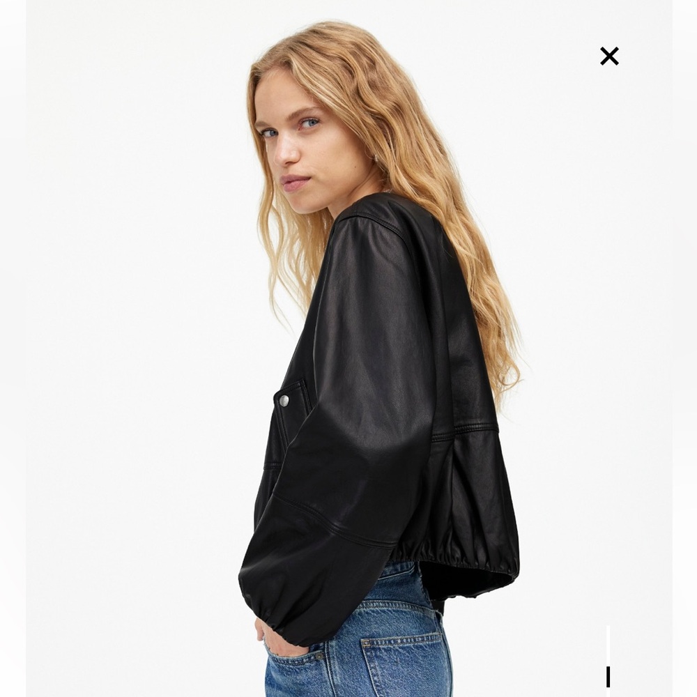 Madewell Black Cropped Leather Bomber Jacket - Picture 4 of 8